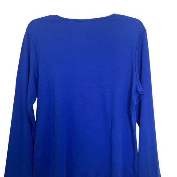 NWOT Quacker Factory Blue Floral Embroidered Long Sleeve 100% Cotton Top Size M - Picture 2 of 9